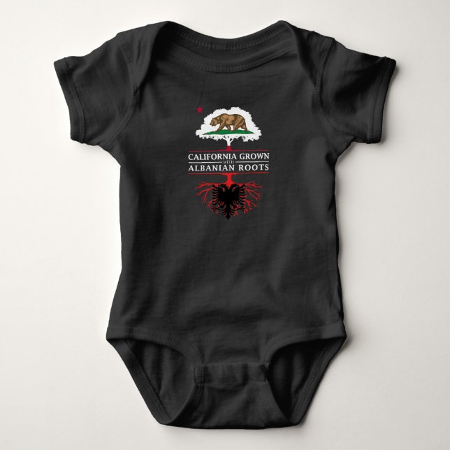 California Grown with Albanian Roots Baby Bodysuit (Front)