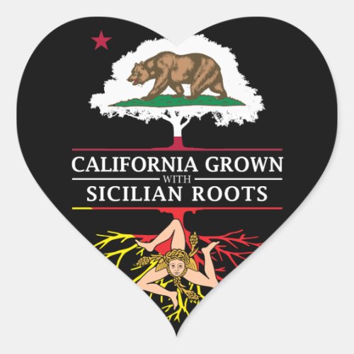 California Grown with Sicilian Roots Heart Sticker