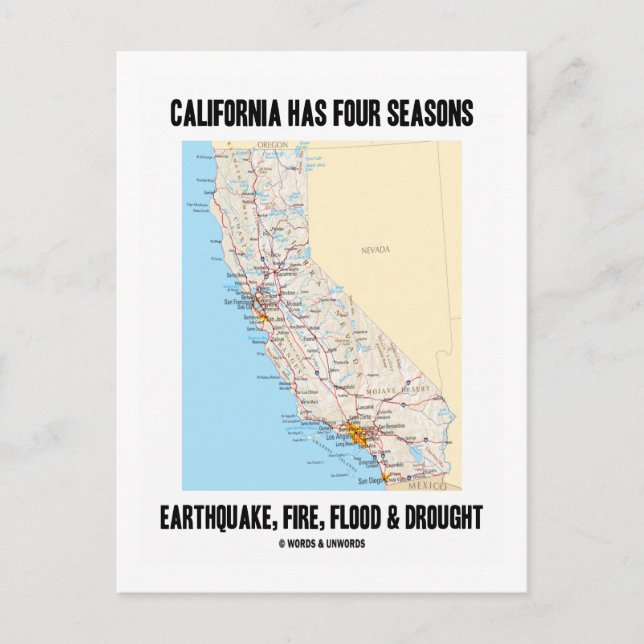 California Has Four Seasons Earthquake Fire Flood Postcard (Front)