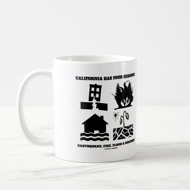 California Has Four Seasons Icons Earthquake Fire Coffee Mug (Left)