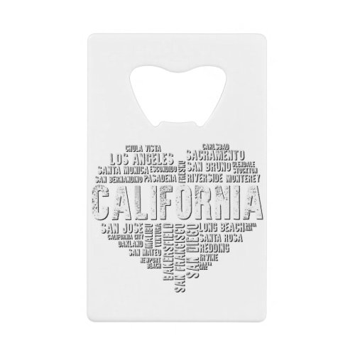 California Heart Love LA San Francisco San Diego 2 Credit Card Bottle Opener