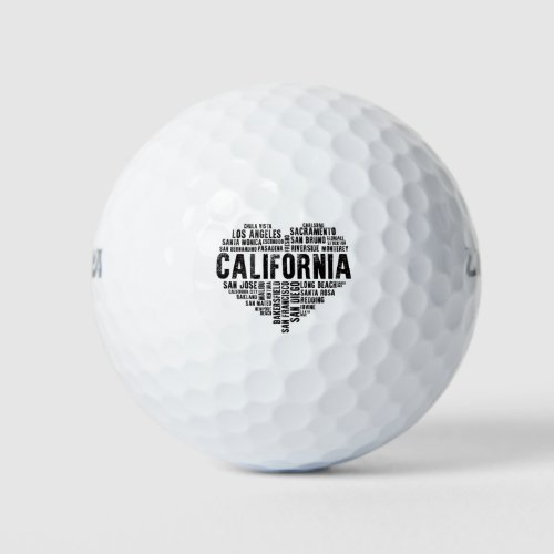 California Heart Love LA San Francisco San Diego Golf Balls