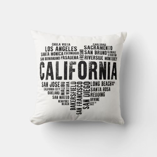 California Heart Love LA San Francisco San Diego Throw Pillow