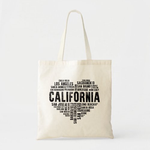 California Heart Love LA San Francisco San Diego Tote Bag