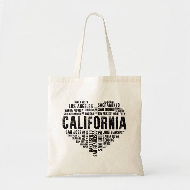 California Heart Love LA San Francisco San Diego Tote Bag (Front)