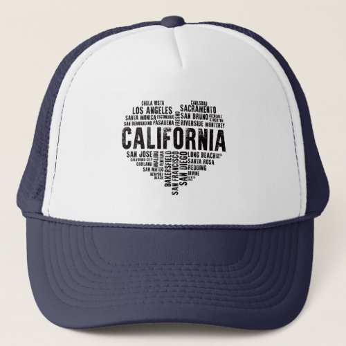 California Heart Love LA San Francisco San Diego Trucker Hat
