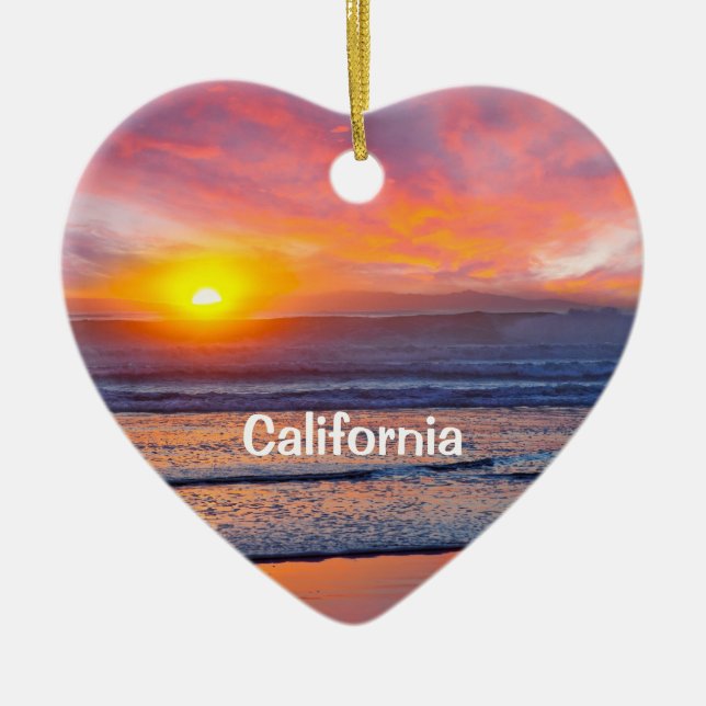 California Holiday Heart Ceramic Ornament (Front)
