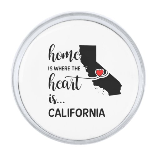 California home is where the heart is silver finish lapel pin