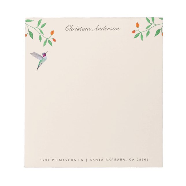 California Hummingbird  Notepad (Front)