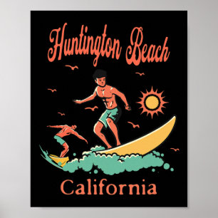 California Huntington Beach Ca Surfer Surfing Fish Poster