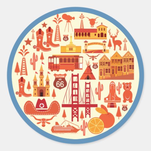 California Icons Classic Round Sticker California Icons Classic Round Sticker