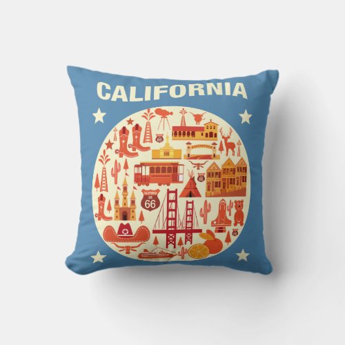 California Icons Throw Pillow