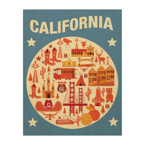 California Icons Wood Print California Icons Wood Print