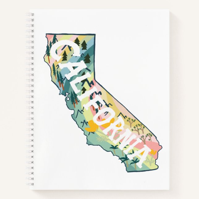 California Illustrated Map Colorful Cute Notebook (Front)