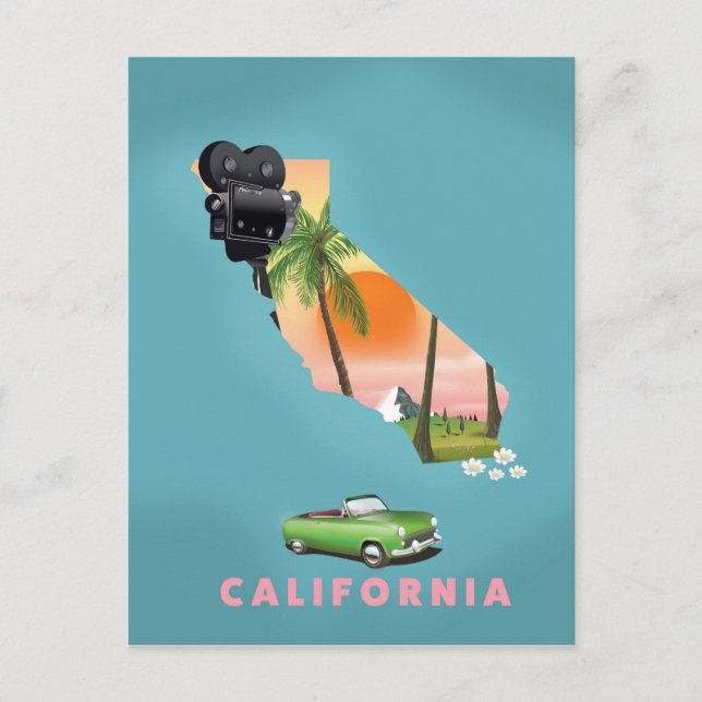 California illustrated map poster postcard (Front)