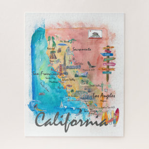 California Illustrated Map with Tourist Highlights Jigsaw Puzzle