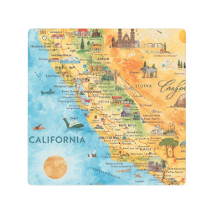 California Illustrated Watercolor Map Art