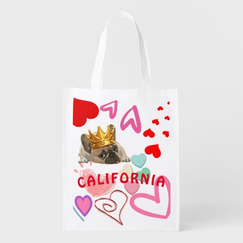 California King Dog Lover Trendy Summer Travel  Grocery Bag