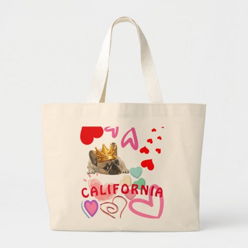 California King Dog Lover Trendy Summer Travel  Large Tote Bag