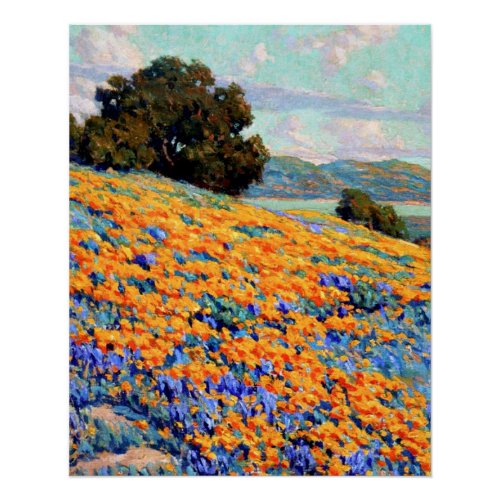 California Landscape with Poppies and Lupine Poster