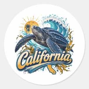 California Leatherback Turtle Coastal Art Classic Round Sticker
