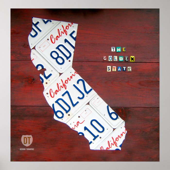 California License Plate Map Print