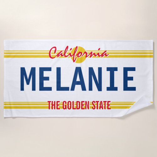 California license plate retro style custom beach towel