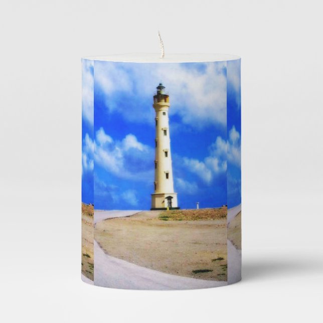 California Lighthouse in Aruba Pillar Candle (Front)