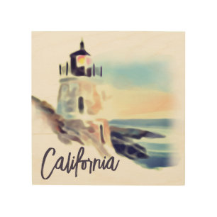 California Lighthouse Sunset Painting Wood Art