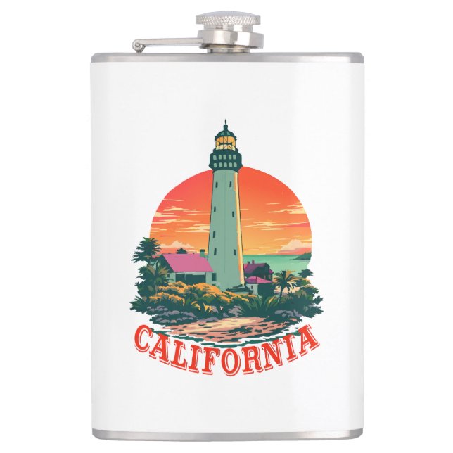 California Lighthouse Sunset View Flask (Front)