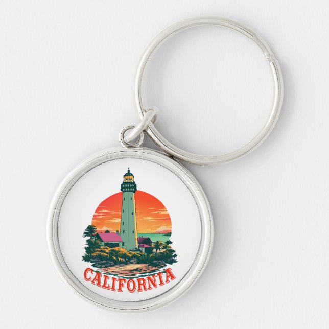 California Lighthouse Sunset View Keychain (Front)
