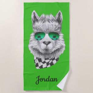 California llama Add Your Name Beach Towel