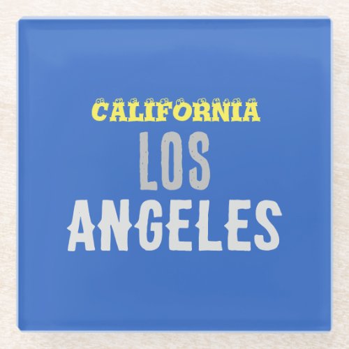California Los Angeles City USA Retro Vintage Blue Glass Coaster