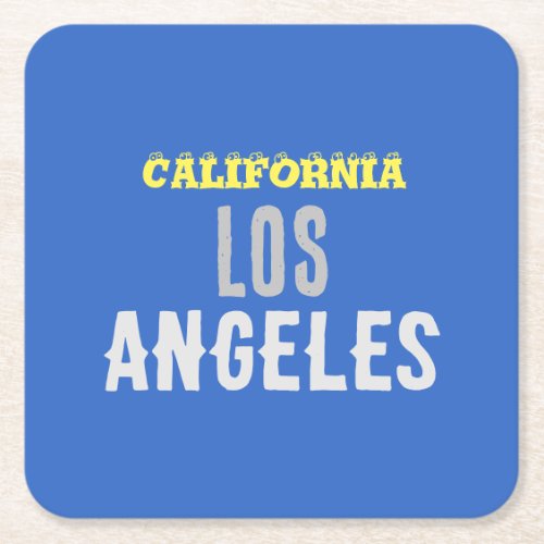 California Los Angeles City USA Retro Vintage Blue Square Paper Coaster