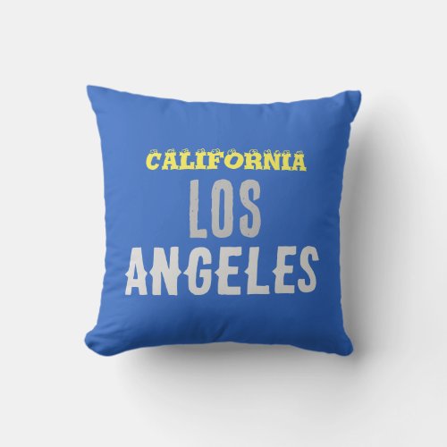 California Los Angeles City USA Retro Vintage Blue Throw Pillow