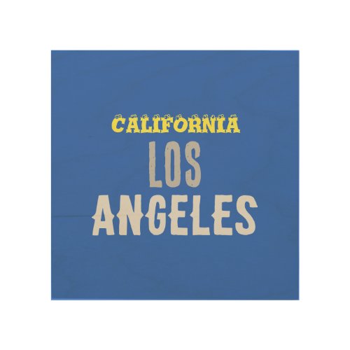 California Los Angeles City USA Retro Vintage Blue Wood Wall Art