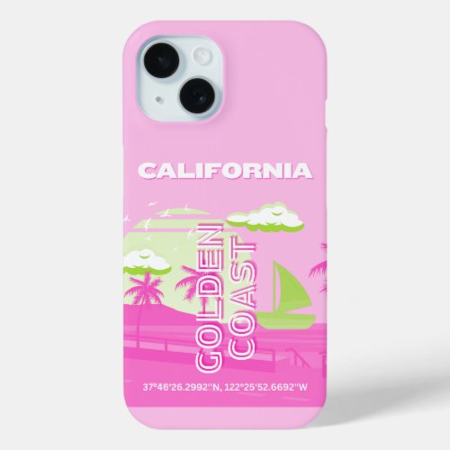 California Los Angeles Travel Art Preppy Pink iPhone 15 Case