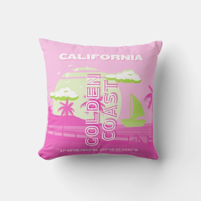 California, Los Angeles, Travel Art, Preppy, Pink Throw Pillow (Front)