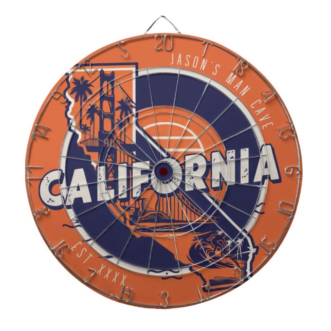 California Man Cave Custom Name Est Date Dart Board (Front)
