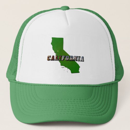 California Map and Picture Text Trucker Hat
