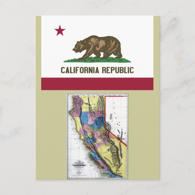 California Map and State Flag Postcard (Front)