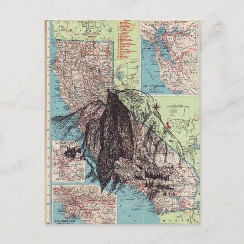 California Map Art Postcard