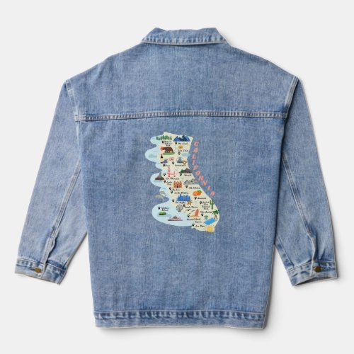 California Map Fun Graphic  Denim Jacket