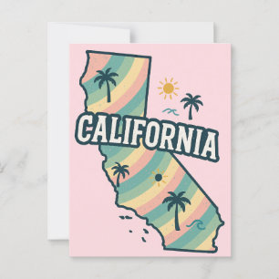 California Map Illustrated Bold Colorful Postcard