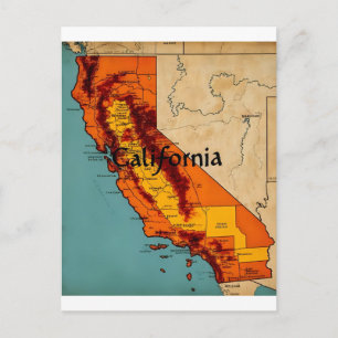California Map Illustration Postcard