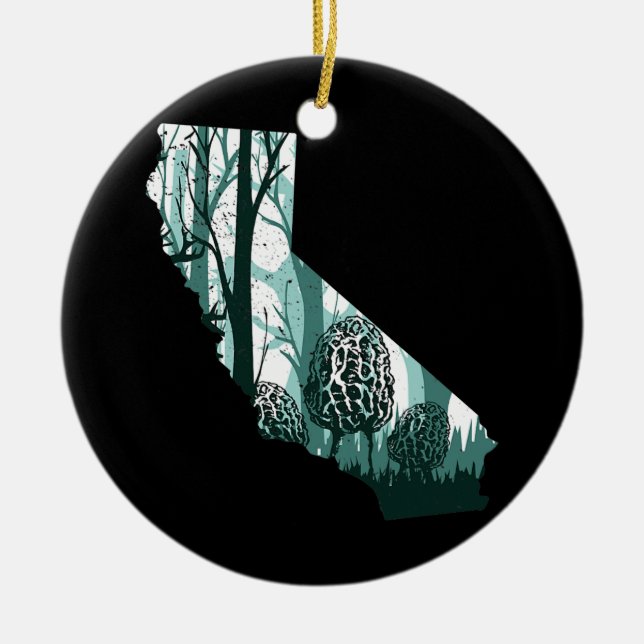 California Map Morel Mushroom Hunting Shrooming Ceramic Ornament (Front)