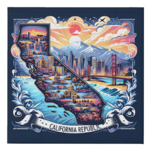 California Map Vector Art Faux Canvas Print