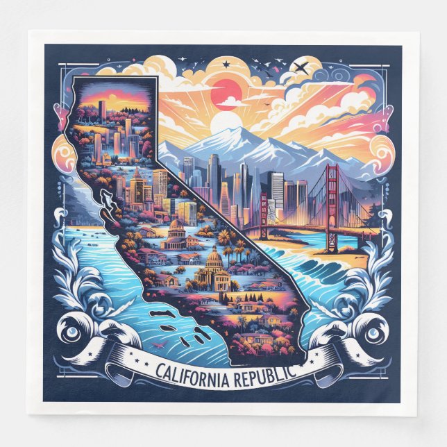 California Map Vector Art Paper Dinner Napkins (Front)