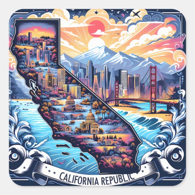 California Map Vector Art Square Sticker (Front)