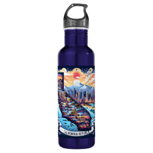 California Map Vector Art Stainless Steel Water Bottle